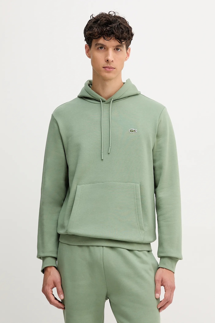 Lacoste pulover s kapuco bombažen zelena SH9623