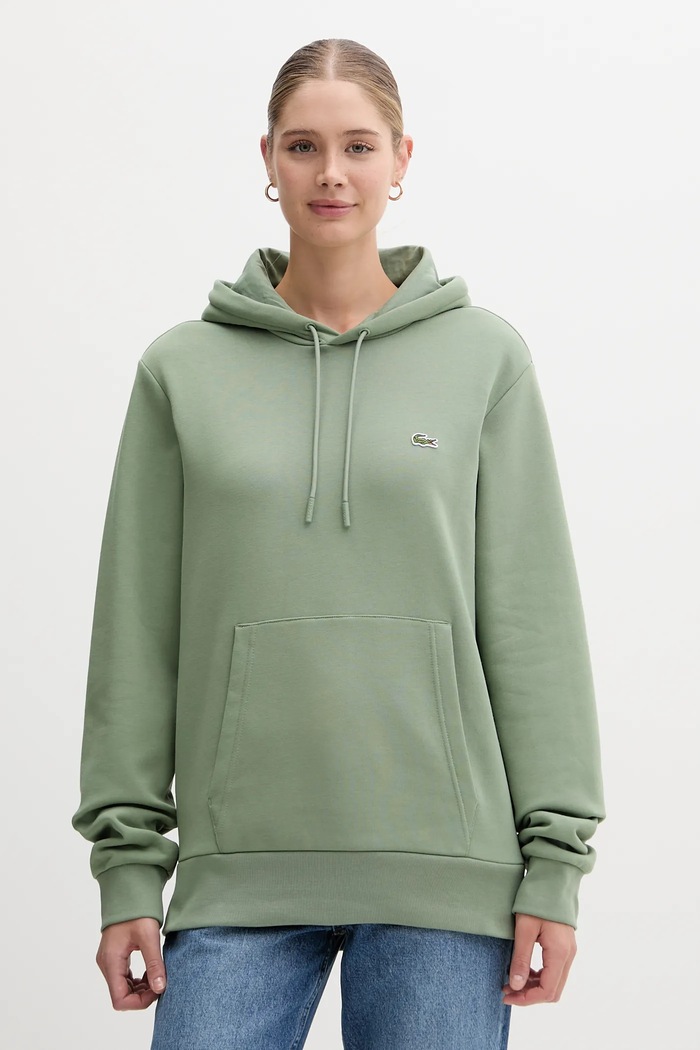 Lacoste pulover s kapuco bombažen SH9623 zelena