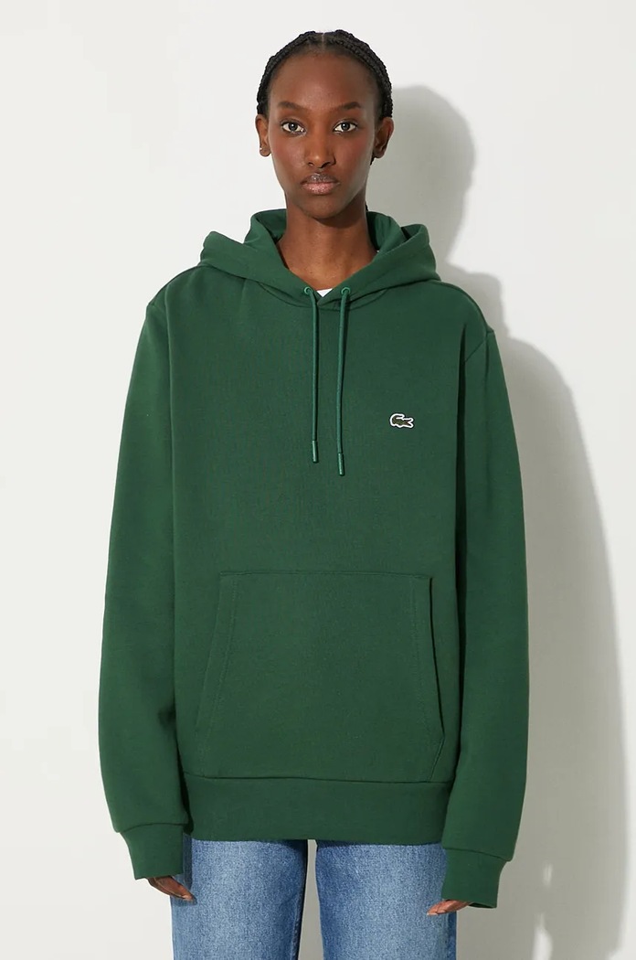 Lacoste μπλούζα με κουκούλα βαμβακερή απλό πράσινο SH9623