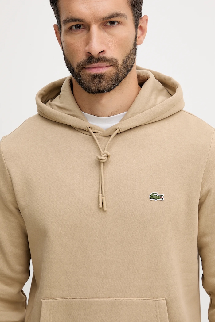 Lacoste pulover s kapuco bombažen bež SH9623