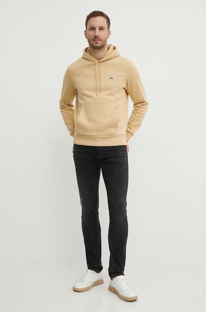 Lacoste bluza z kapturem bawełniana z kapturem beżowy SH9623