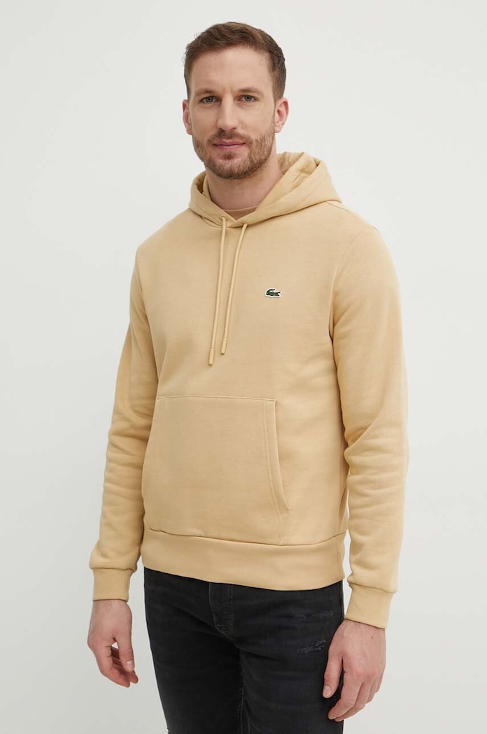 Lacoste bluza z kapturem bawełniana SH9623 beżowy SS26