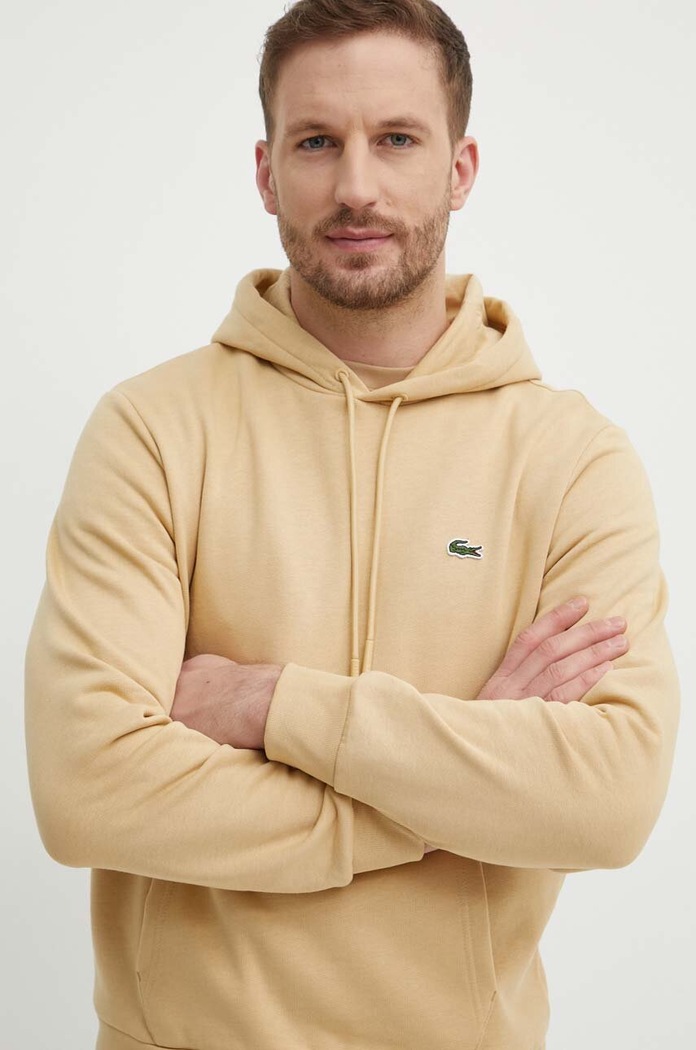 Lacoste bluza z kapturem bawełniana beżowy SH9623