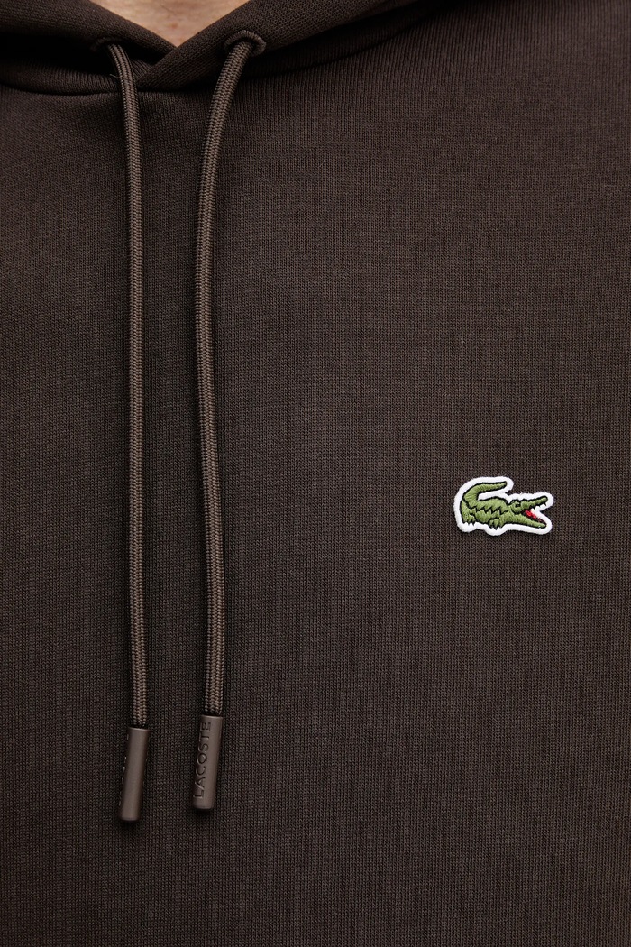 Lacoste pulover s kapuco bombažen SH9623 rjava