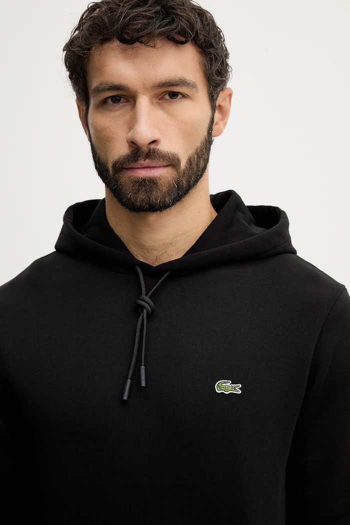 Lacoste pulover s kapuco bombažen črna SH9623