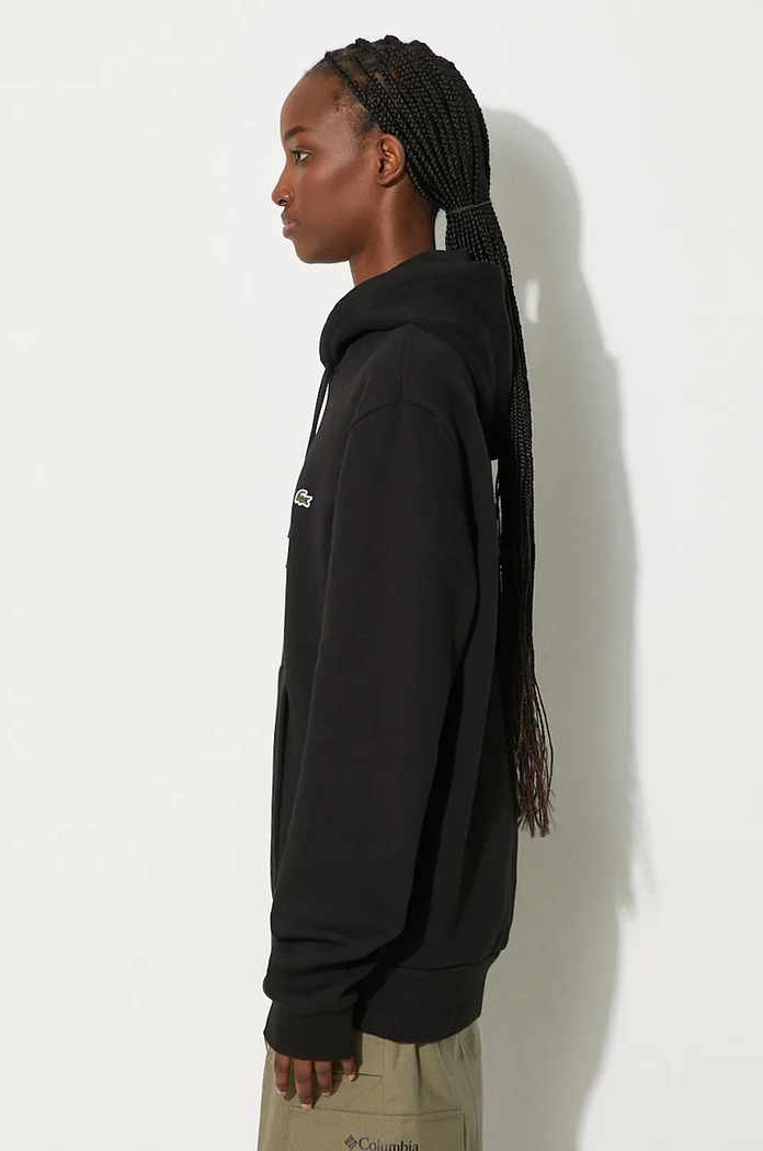 Lacoste μπλούζα με κουκούλα βαμβακερή SH9623 μαύρο SS26