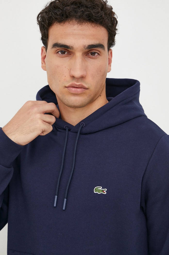 Lacoste pulover s kapuco bombažen mornarsko modra SH9623