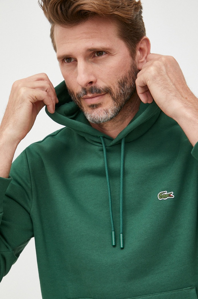 Lacoste pulover s kapuco bombažen zelena SH9623