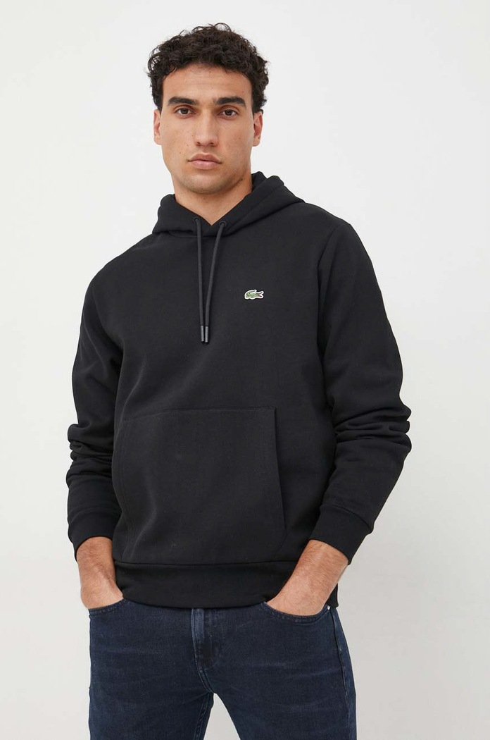 Lacoste pulover s kapuco bombažen črna SH9623