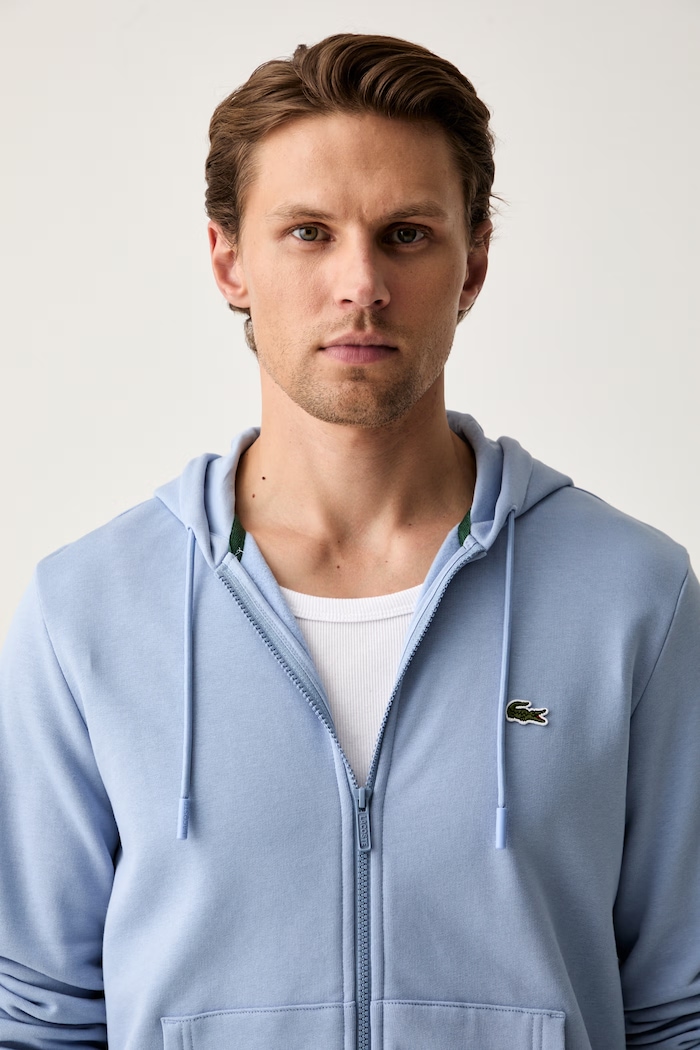 Lacoste bluza z kapturem męska z bawełną niebieski SH9626