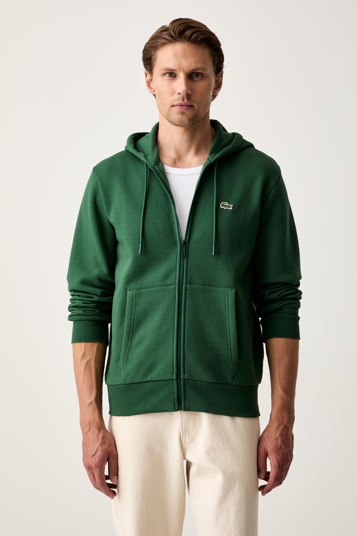 Lacoste суичър с качулка мъжки с памук с качулка зелен SH9626