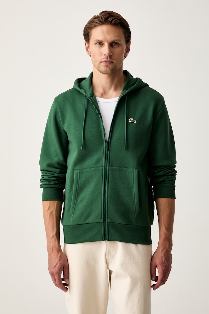 Lacoste bluza z kapturem męska z bawełną z kapturem zielony SH9626