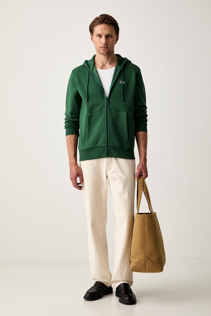 Lacoste bluza z kapturem męska z bawełną SH9626 zielony SS26