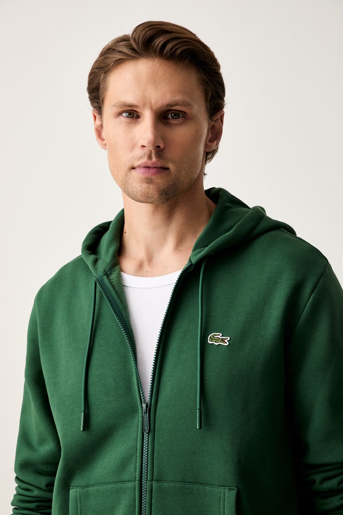 Lacoste суичър с качулка мъжки с памук зелен SH9626
