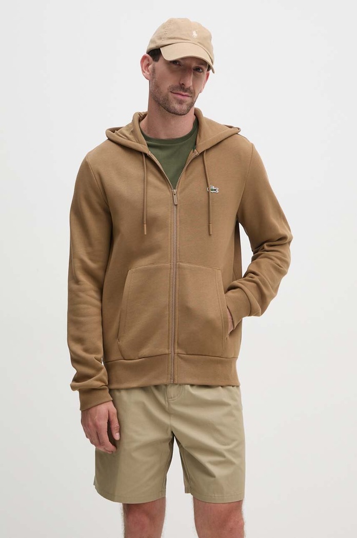 Lacoste bluza z kapturem męska z bawełną z kapturem brązowy SH9626