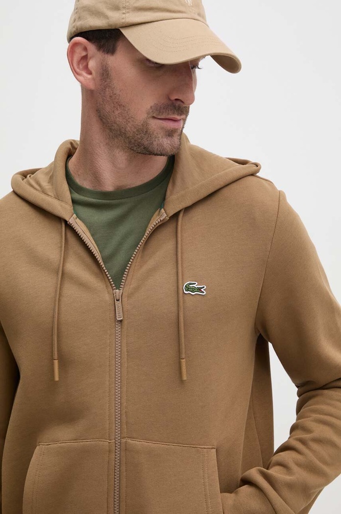 Lacoste bluza z kapturem męska z bawełną brązowy SH9626