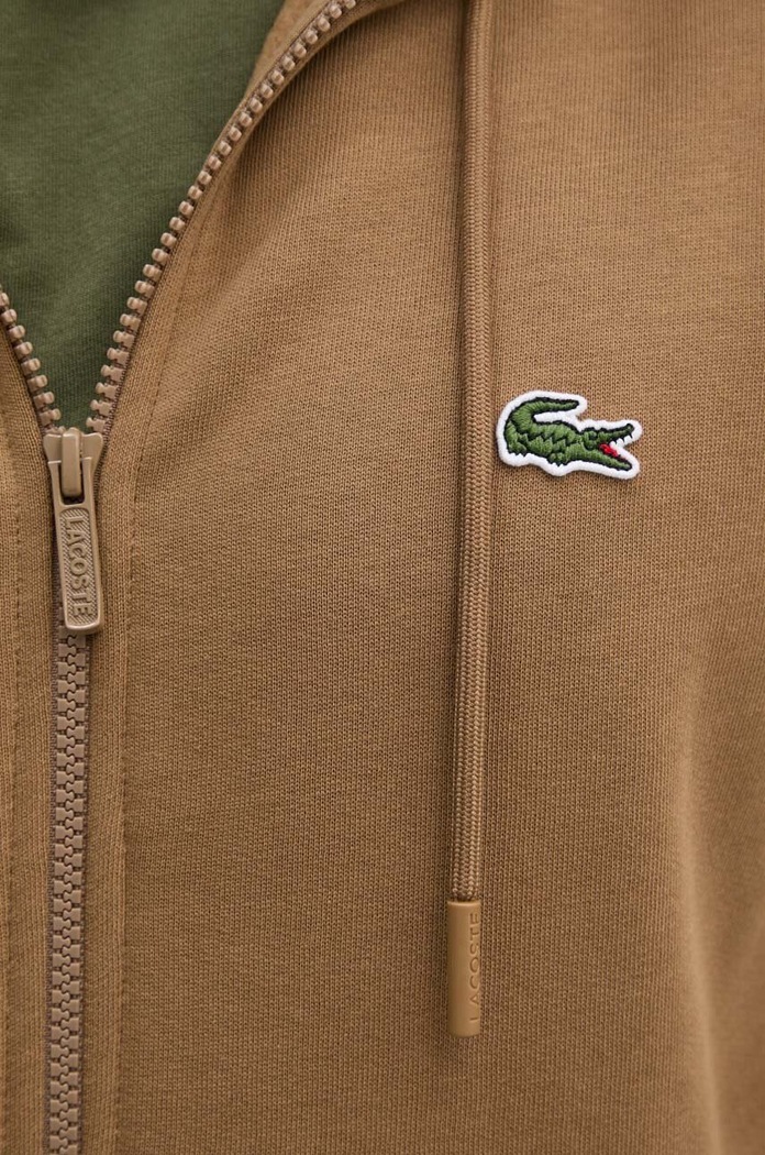 Lacoste bluza z kapturem męska z bawełną SH9626 brązowy