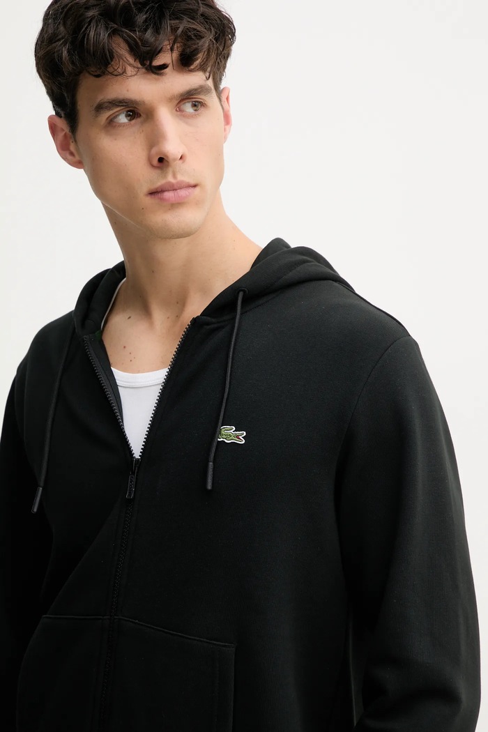 Lacoste bluza z kapturem męska z bawełną czarny SH9626