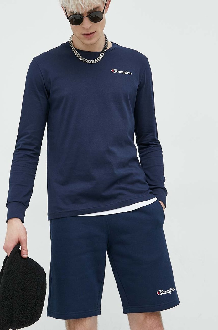 Bavlněné tričko s dlouhým rukávem Champion regular námořnická modř 217868