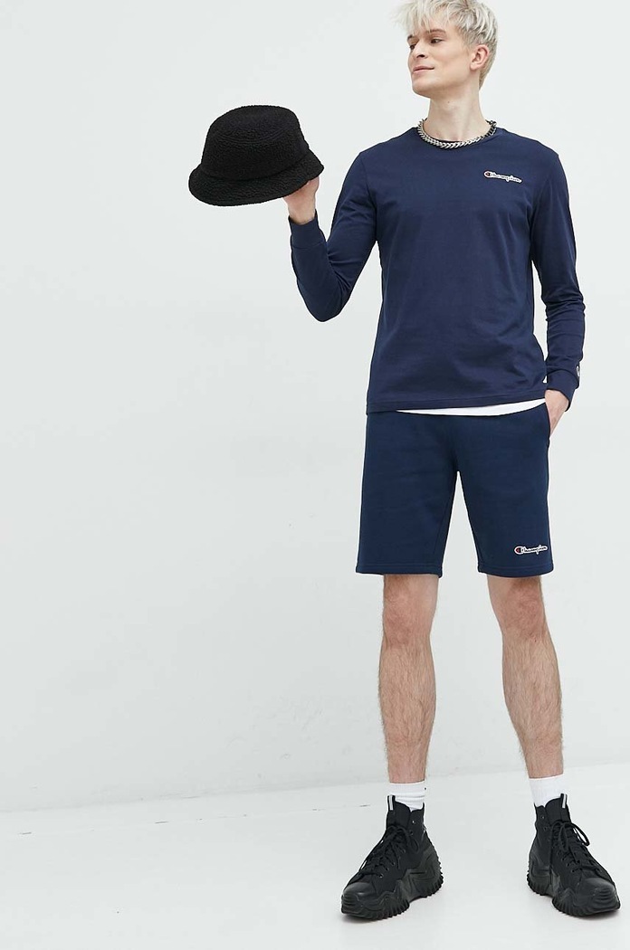 Bavlněné tričko s dlouhým rukávem Champion 217868 námořnická modř AW22