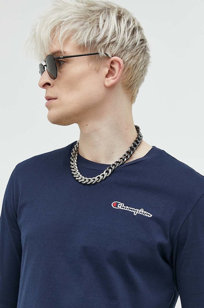Bavlněné tričko s dlouhým rukávem Champion námořnická modř 217868