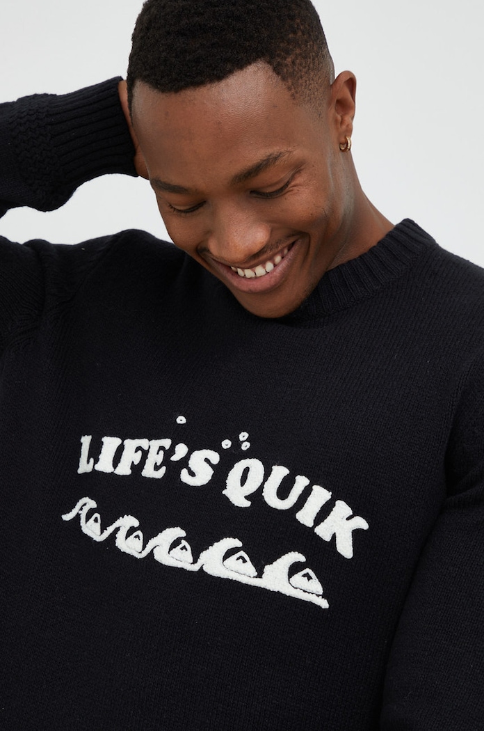 Svetr z vlněné směsi Quiksilver kulatý černá EQYSW03281