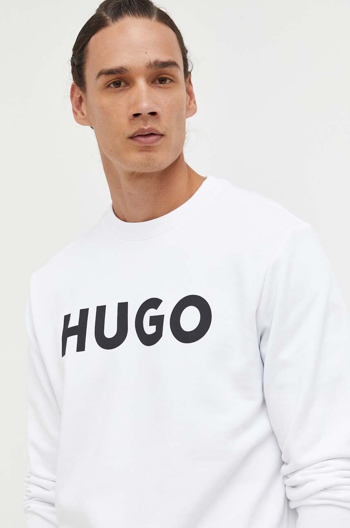 Bombažen pulover HUGO Brez kapuce bela 50477328