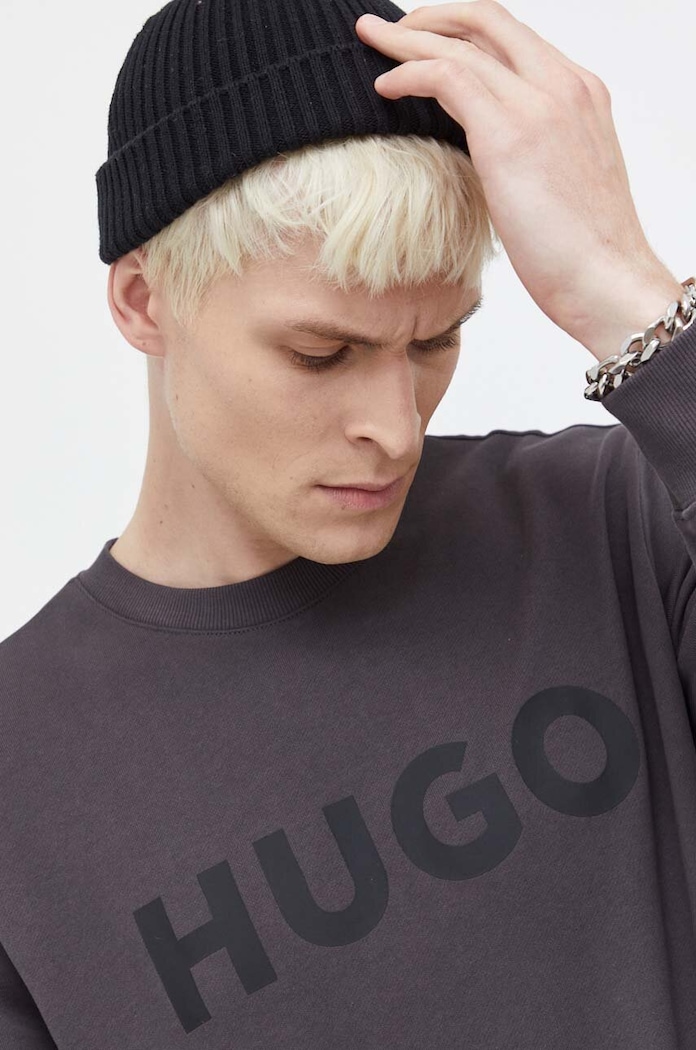 Pamučna dukserica HUGO siva 50477328