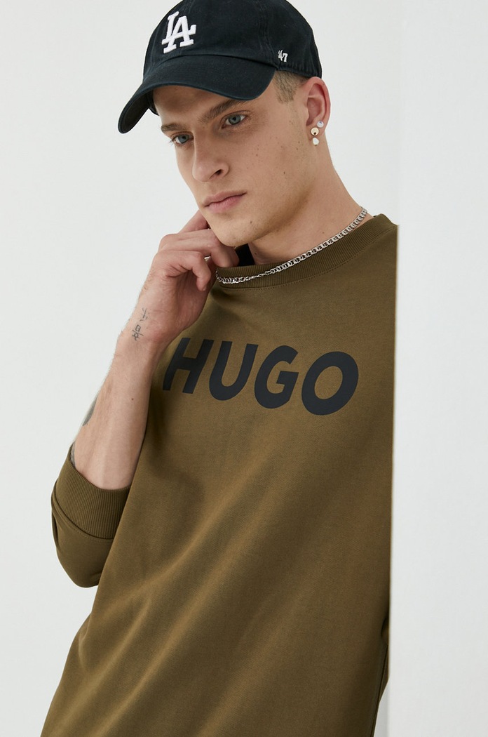 HUGO bluza bawełniana nadruk zielony 50477328