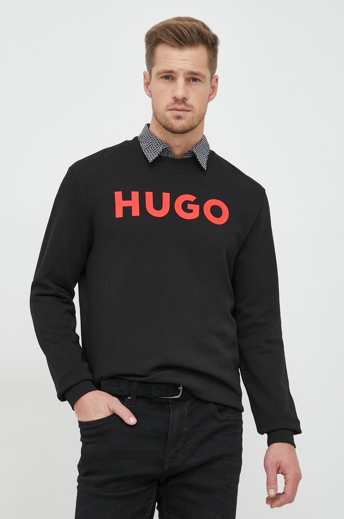 HUGO bluza bawełniana nadruk czarny 50477328