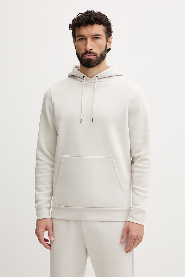 Under Armour pulover s kapuco moški z bombažem Essential Fleece bež 1373880