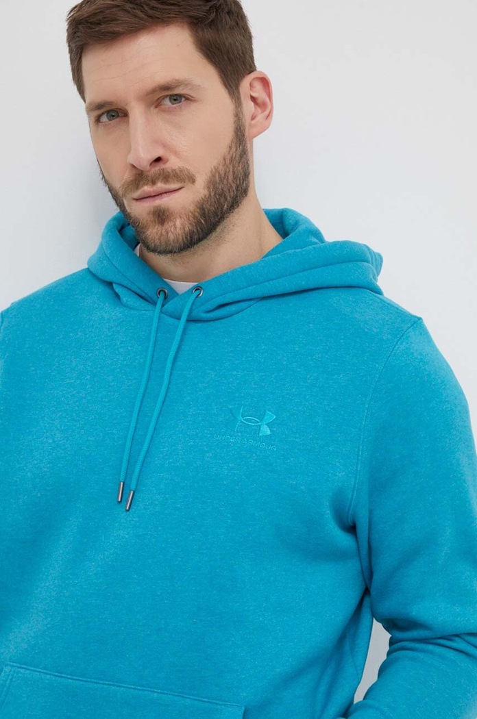 Under Armour mikina s kapucí pánská s bavlnou Essential Fleece tyrkysová 1373880