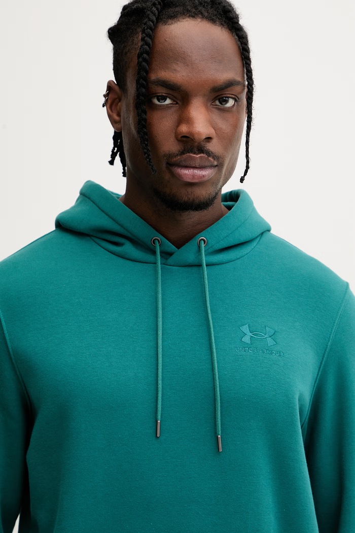 Under Armour pulover s kapuco moški z bombažem Essential Fleece zelena 1373880