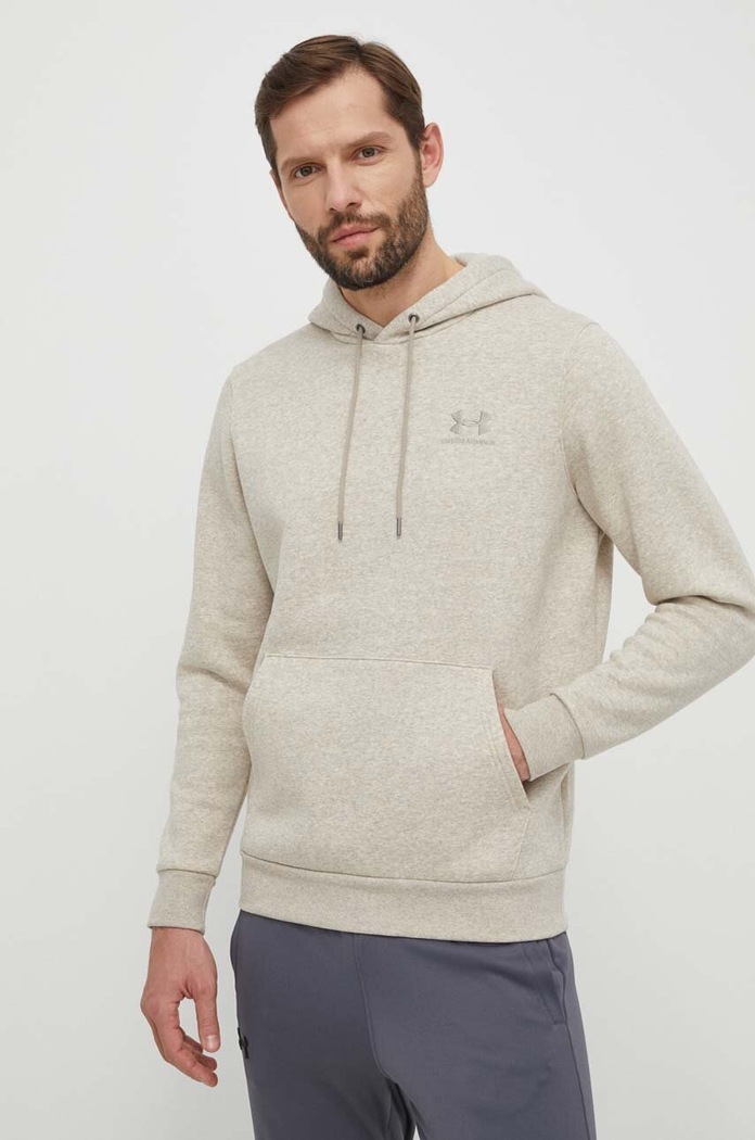 Under Armour Mikina s kapucí pánská s bavlnou Essential Fleece béžová 1373880
