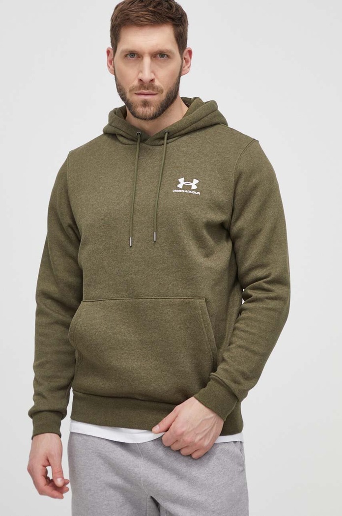 Under Armour bluza z kapturem męska z bawełną Essential Fleece zielony 1373880