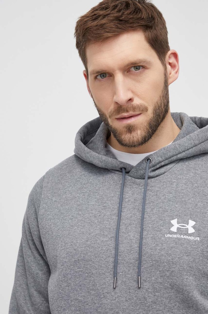 Under Armour mikina s kapucí pánská s bavlnou Essential Fleece šedá 1373880