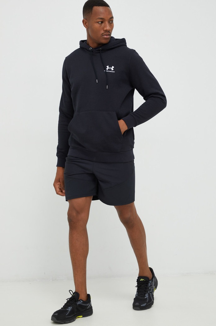 Under Armour kapucnis melegítőfelső férfi pamut Essential Fleece 1373880 fekete SS26