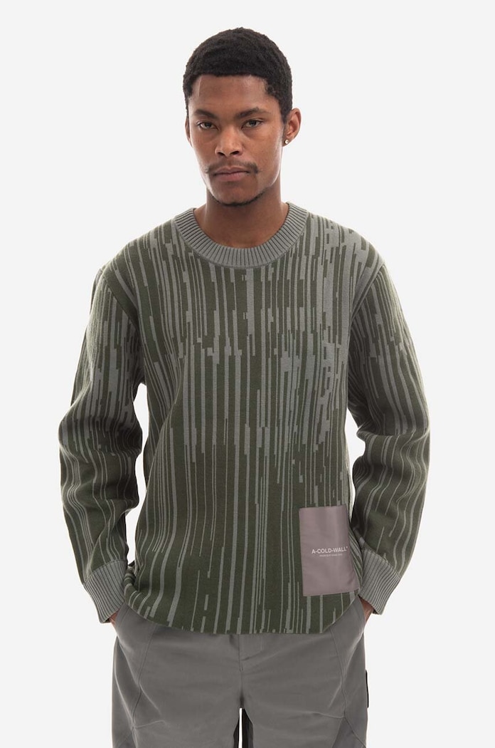 Vlněný svetr A-COLD-WALL* Two-Tone Jacquard Knit kulatý zelená ACWMK074