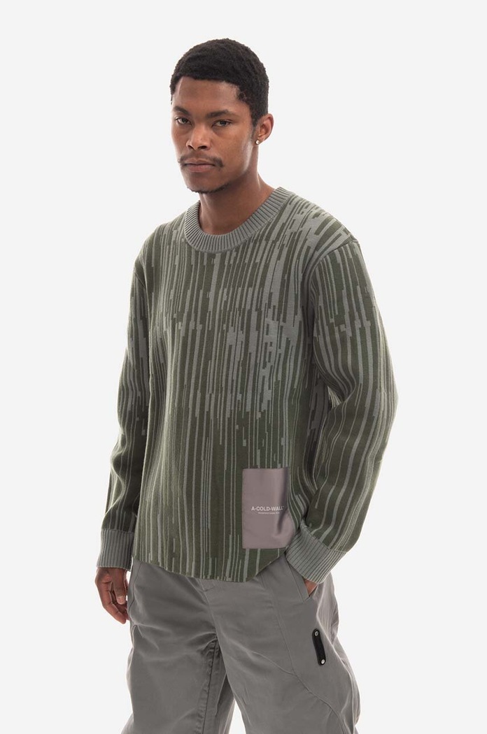 Vlněný svetr A-COLD-WALL* Two-Tone Jacquard Knit ACWMK074 zelená
