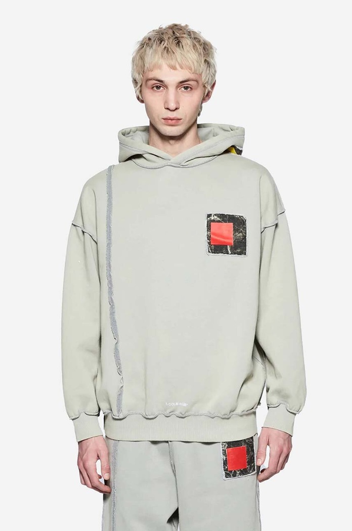 A-COLD-WALL* bluza bawełniana Relaxed Cubist Hoodie z kapturem szary ACWMW088