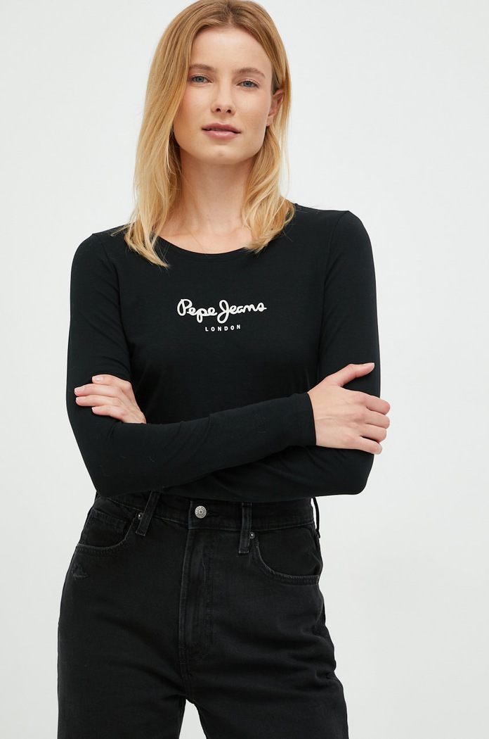 Pepe Jeans longsleeve z elastanem czarny PL505203.999