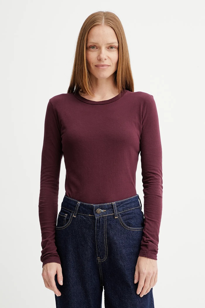 American Vintage Longsleeve din bumbac burgundia GAMI28