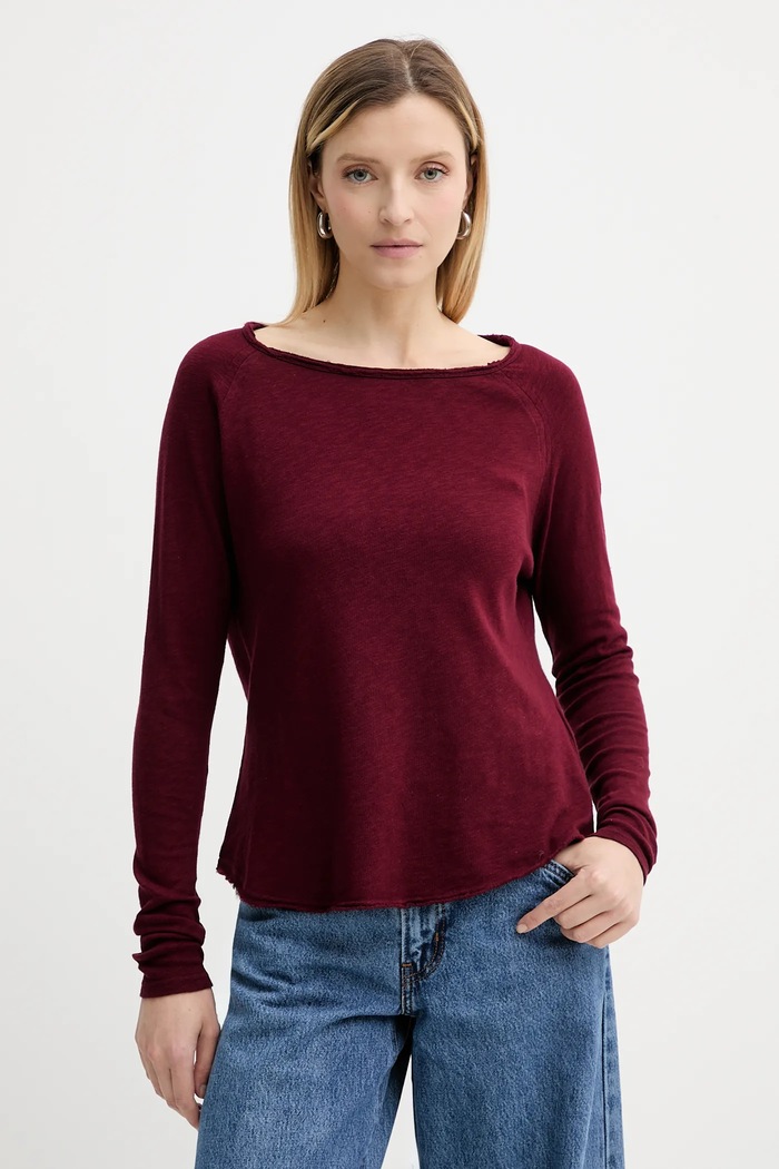 American Vintage pamučna majica dugih rukava bordo SON31G