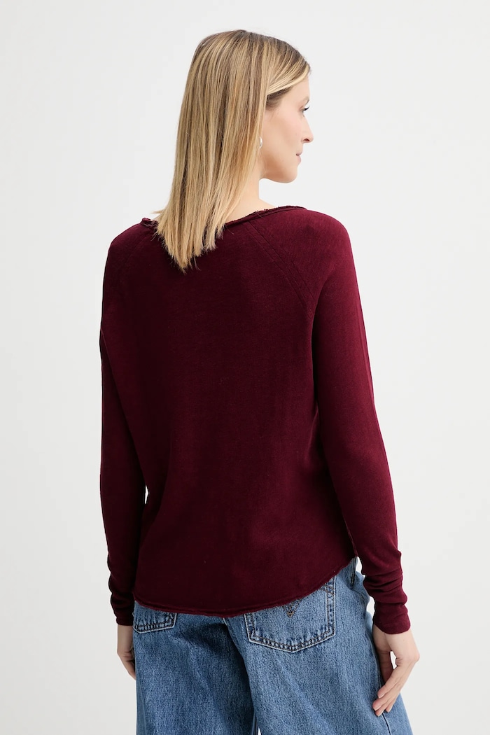 Odjeća American Vintage pamučna majica dugih rukava SON31G bordo