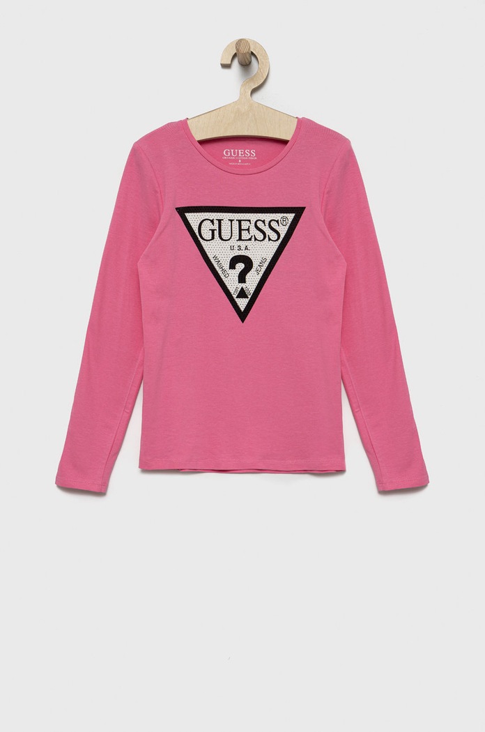 Guess longsleeve dziecięcy aplikacja różowy J2YI50.K6YW1