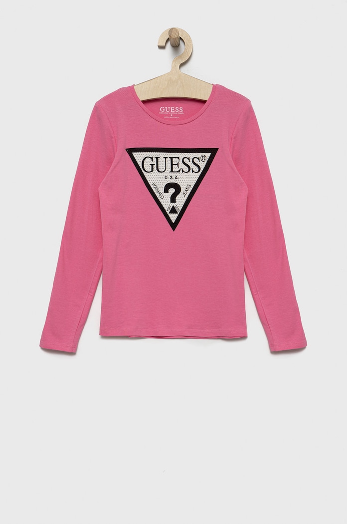 Guess longsleeve dziecięcy aplikacja różowy J2YI50.K6YW1