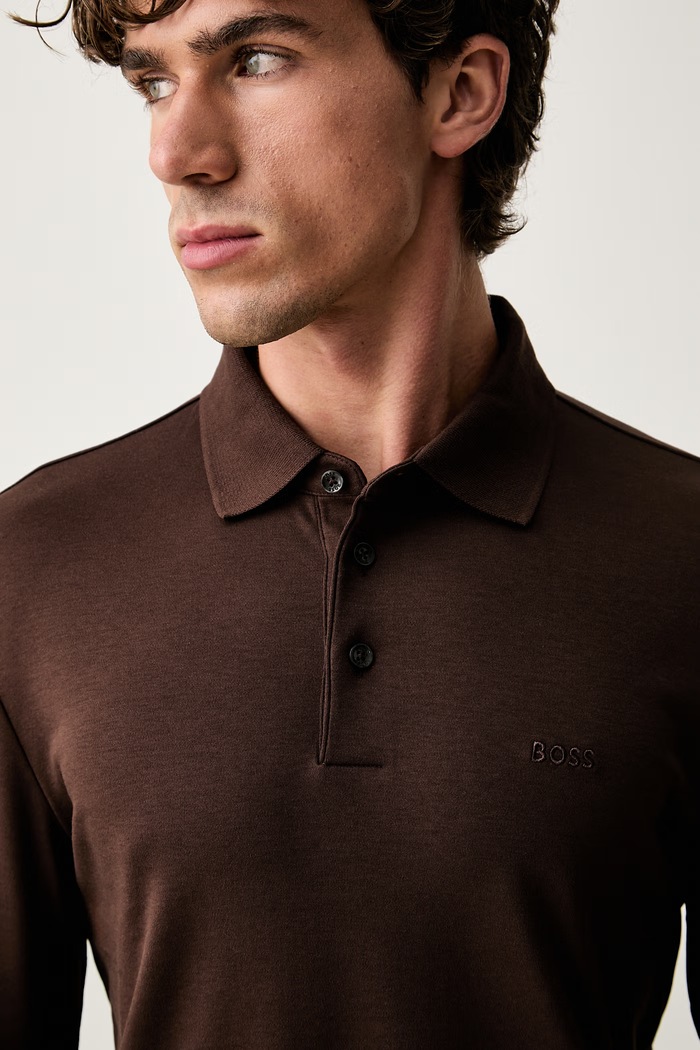 BOSS polo swetrowe męskie bawełniane Pado 30 brązowy 50468392