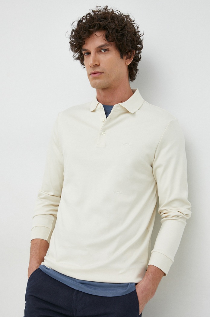 BOSS longsleeve din bumbac Pado 30 bej 50468392