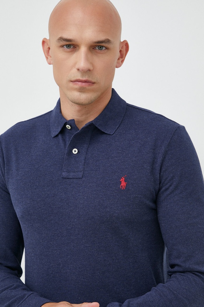 Βαμβακερή μπλούζα με μακριά μανίκια Polo Ralph Lauren slim σκούρο μπλε 710681126075