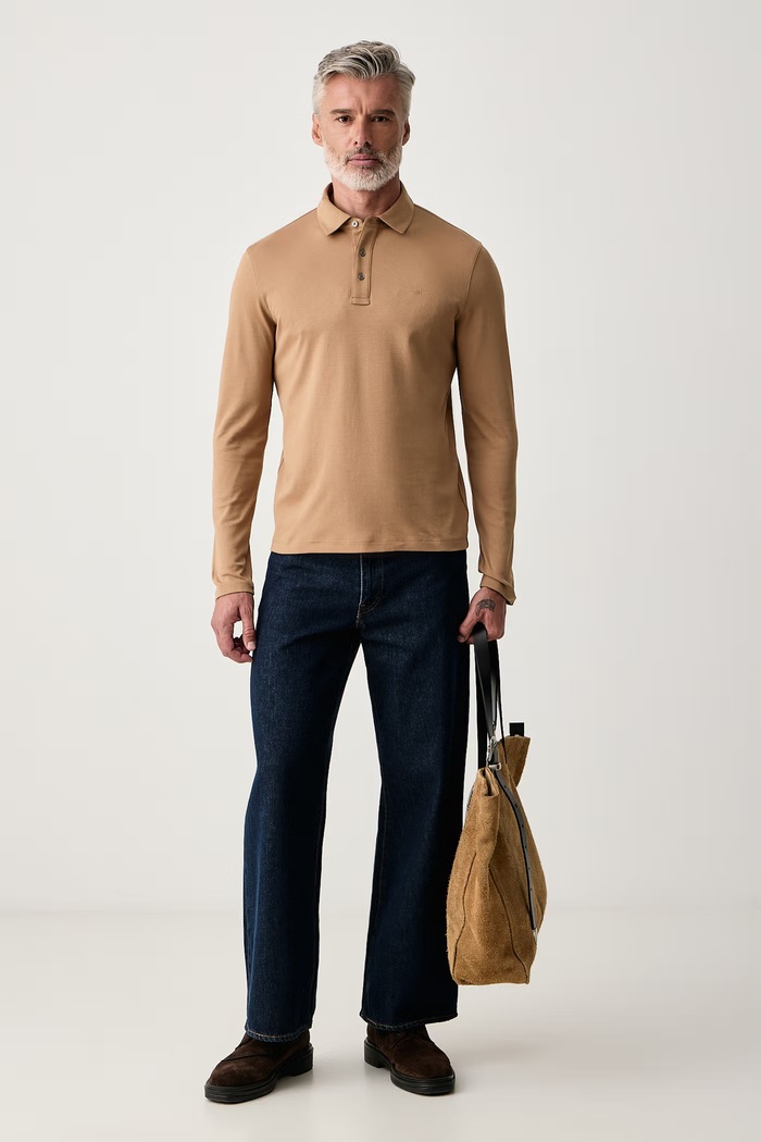 Michael Kors Longsleeve męski bawełniany CF150CFC93 brązowy AW25